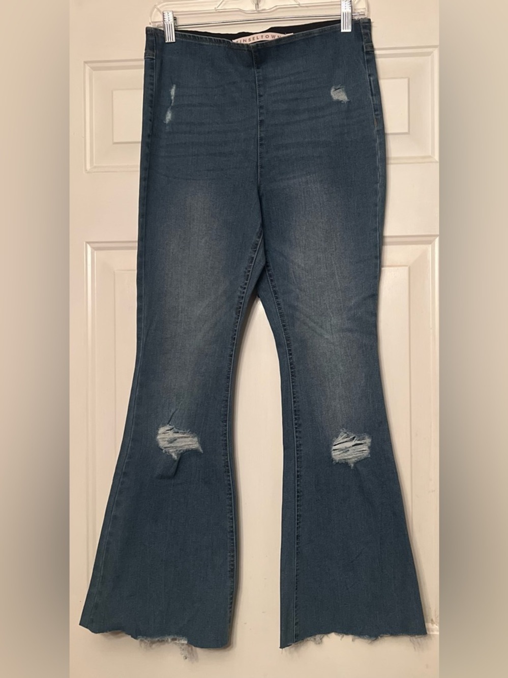 Tinseltown Pull On Flare Leg Jeans - Distressed